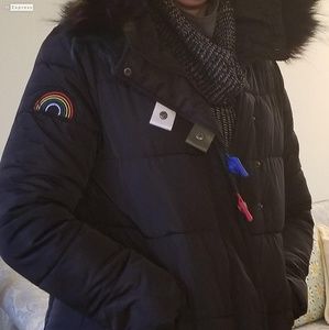 Black Puffy Coat w/fun multi-colored accents